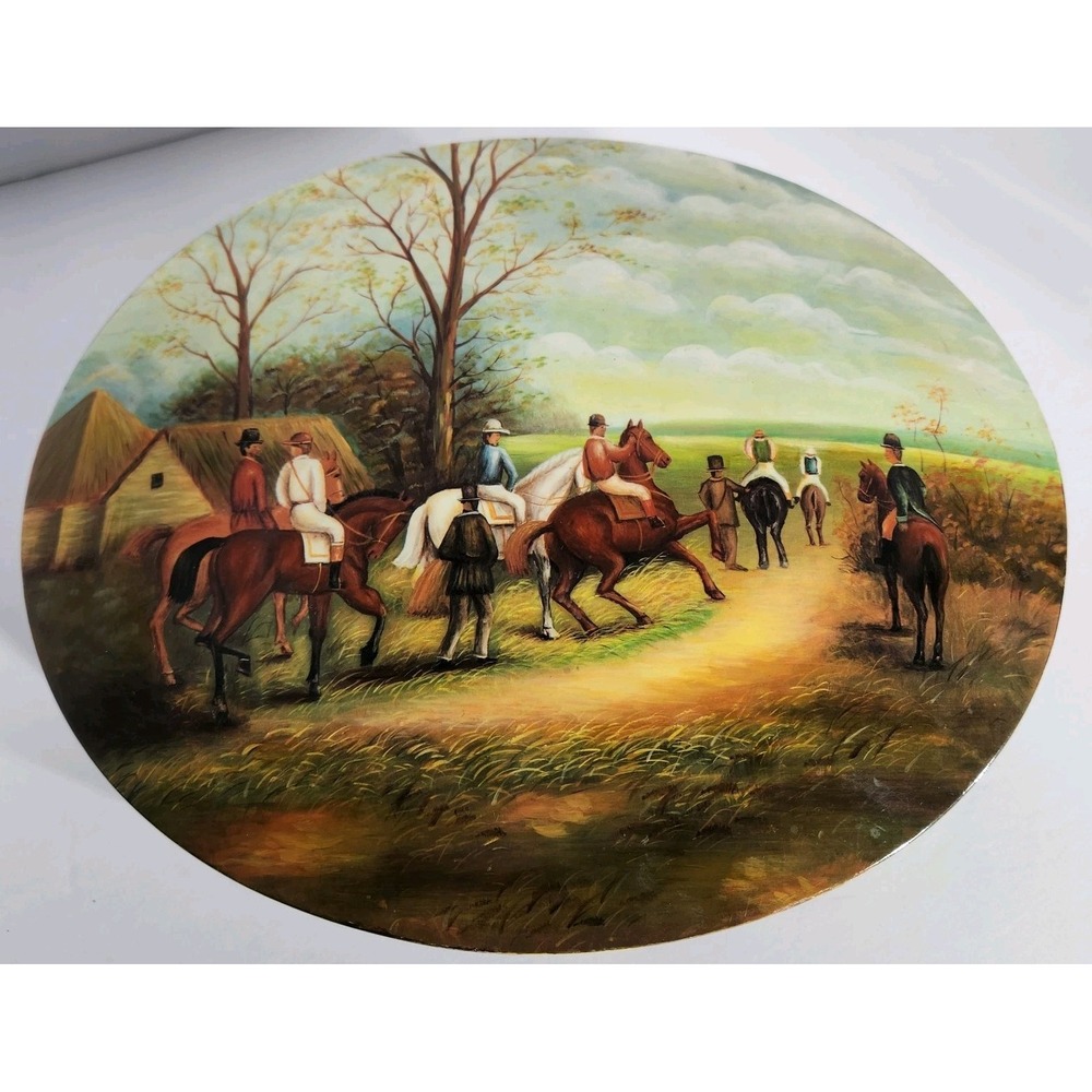 Vintage Equestrian Fox Hunt Scene Lacquered Box English Countryside 10.5" Wide